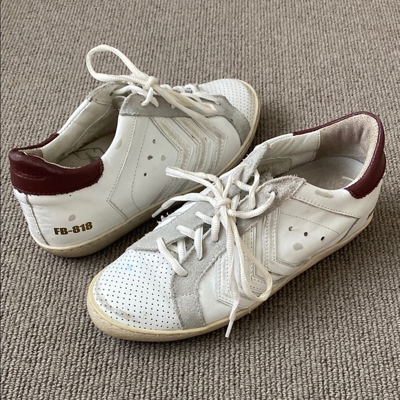 Freebird Women's White and Burgundy Distressed Sneakers sz 9 - Picture 1 of 13